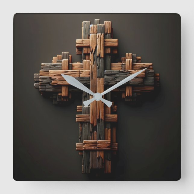 Holzkreuz-Uhr Quadratische Wanduhr (Vorderseite)