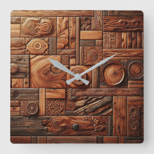Holzkunstklemme Quadratische Wanduhr