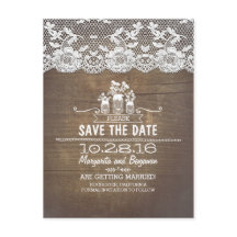 Holzlace und Maurerkirschen rustikal Save the Date