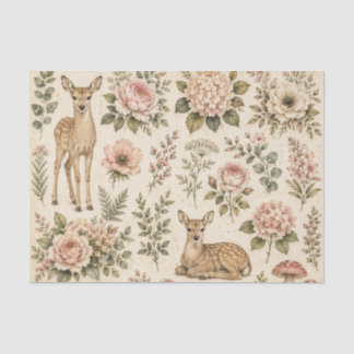 Holzland-Reh-Decoupage in Rosa, Cottagecore-Blumen Seidenpapier