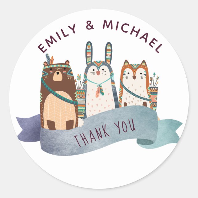 Holzland-Tierkleber Stäbchen Ethnisch Runder Aufkleber (Vorderseite)