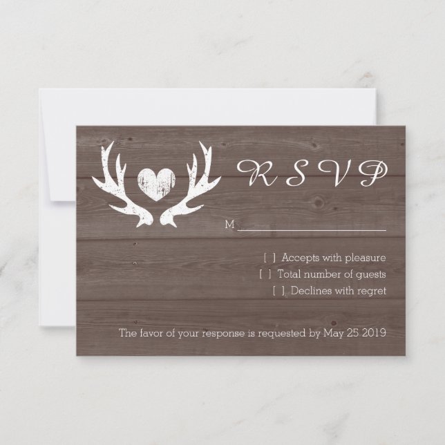 Holzländchic hirsch-antler UAWG Hochzeitskarten RSVP Karte (Vorderseite)