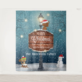 Holzlandleuchte nach niedlichen Tieren im Schnee Wandteppich