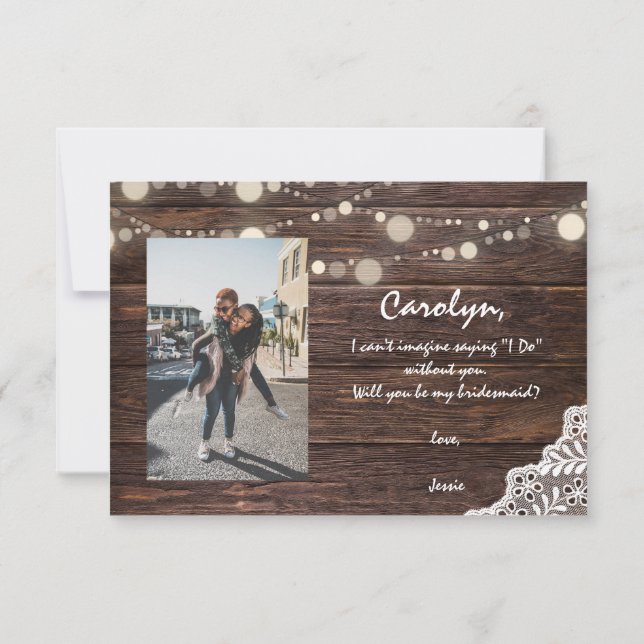 Holzleuchten werden Sie meine Bridesmaid sein mit  Einladung (Rückseite)
