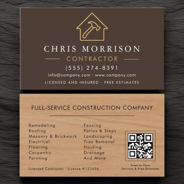 Holzmaserung Bau Konstruktion QR Code Visitenkarte (Von Creator hochgeladen)