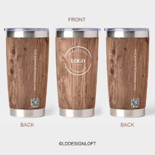 Holzmaserung Rustikal mit Logo Website Thermobecher