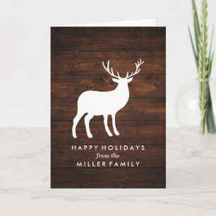 Holzmaserung und Weißer Hirsch Weihnachtsgrußkar Feiertagskarte