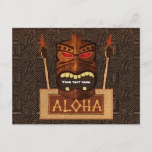 Holzmaske Tiki Vintage Retro ALOHA Luau-Party Einladungspostkarte