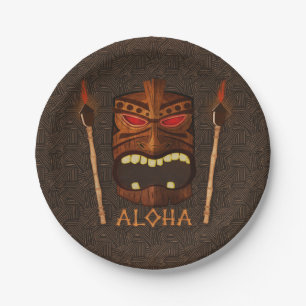 Holzmaske Tiki Vintage Retro ALOHA Sommerparty Pappteller