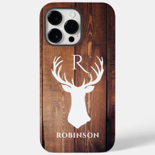Holzmonogramm anfänglicher rustikaler Hirschantler Case-Mate iPhone 14 Pro Max Hülle