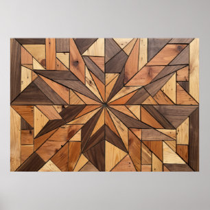 Holzmosaik Geometrisches Sternmuster Kunstposter Poster
