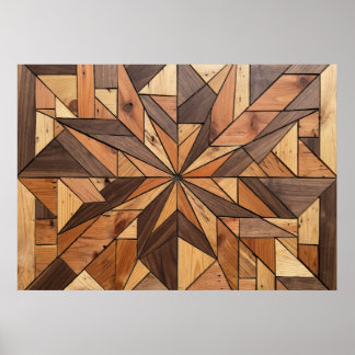 Holzmosaik Geometrisches Sternmuster Kunstposter Poster