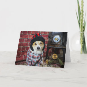 Holzofen Corgi Weihnachtskarte Karte