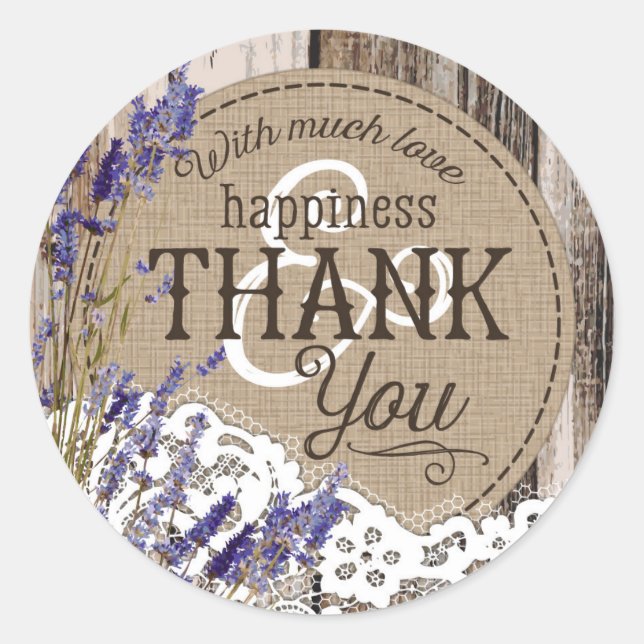 Holzofen-Lavendel-Spitzen-Rustikales Hochzeitstil Runder Aufkleber (Vorderseite)