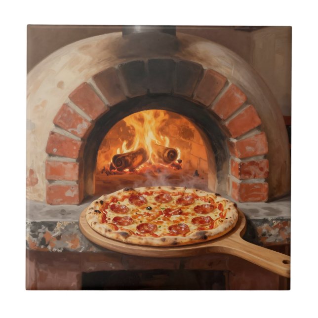 Holzofen-Peperoni-Pizza Rustikal Italienisch  Fliese (Vorderseite)
