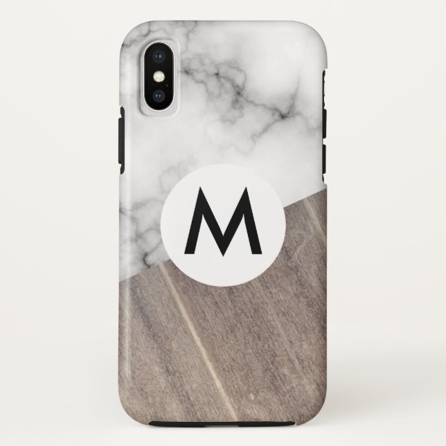 Holzpaneelmarmor mit Monogramm Case-Mate iPhone Hülle (Rückseite)