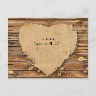 Holzparkett Gebämtes Herz Save the Date Ankündigungspostkarte