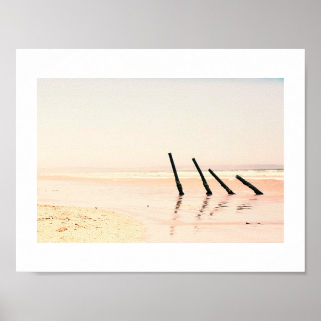 Holzpfeifen Altes Pier Beach Poster (Vorne)