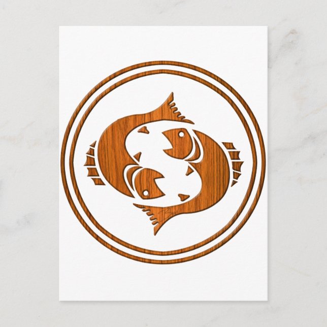 Holzpisces Zodiac Fish Astrologie-Zeichen Postkarte (Vorderseite)