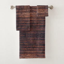 Holzplanken mit Maserungdetails Nahaufnahme Foto B Badhandtuch Set