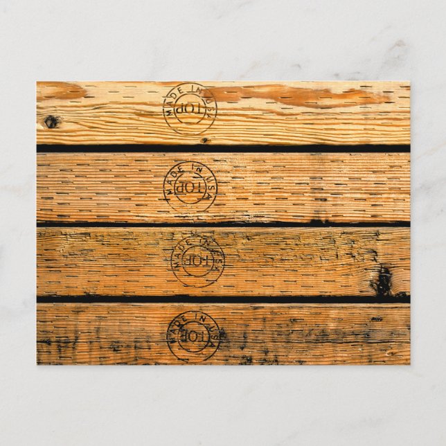 Holzplanks mit "Made in USA" gestempelt Postkarte (Vorderseite)