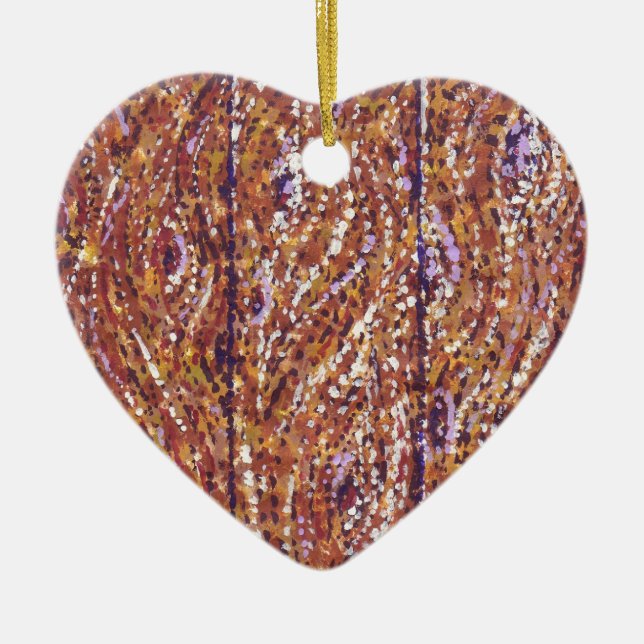 Holzplanks Pointillismus Herz gestreift Ornament (Vorne)