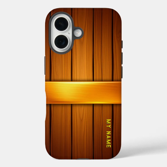 Holzplatte mit goldenem Akzent Case-Mate iPhone Hülle (Rückseite)