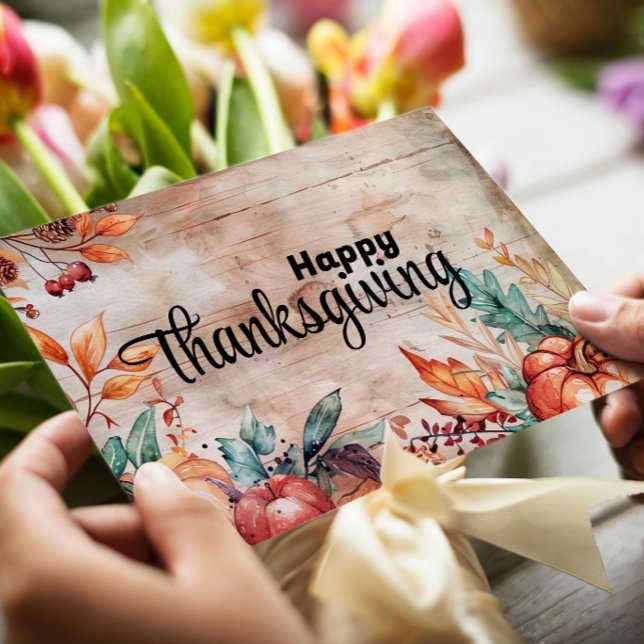 Holzpumpen und Blätter Glückliches Erntedankfest Feiertagskarte (Von Creator hochgeladen)