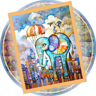 HOLZPUZZEL - Blauer Elefant fällt in die Stadt Puzzle