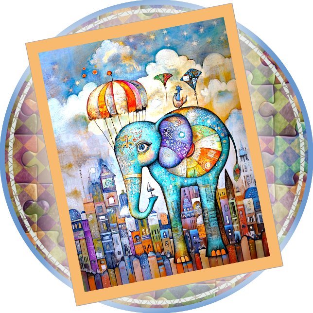 HOLZPUZZEL - Blauer Elefant fällt in die Stadt Puzzle (Von Creator hochgeladen)