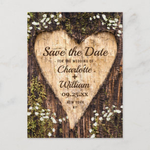 Holzrinden-Herz-Baby-Atem-Hochzeits-Save-The-Date Postkarte