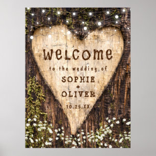Holzrinden-Herz-Land-Rustikal WILLKOMMEN-Hochzeit Poster