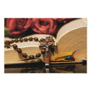 Holzrosary mit Jesus am Kreuz Fotodruck