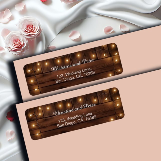 Holzrustikale String-Lichter geben Adressenaufkleb (Von Creator hochgeladen)