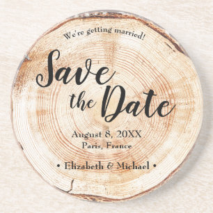 Holzscheibe Save the Date rustikale Hochzeit Getränkeuntersetzer