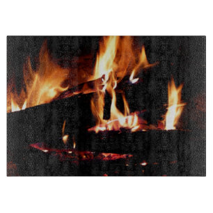 Holzscheite im Kamin Warme Feuer Fotografie Schneidebrett