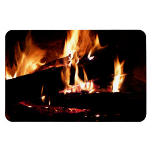 Holzscheite im Kamin Warme Feuerfotografie Magnet