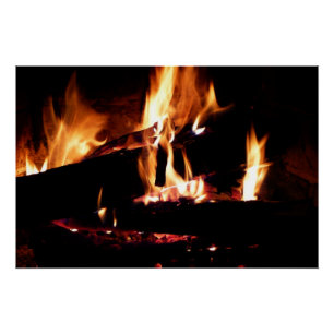 Holzscheite im Kamin Warme Feuerfotografie Poster