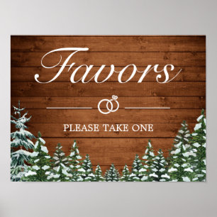 Holzschild für Hochzeit im schneebedeckten Wald & Poster