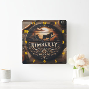 Holzschild zeigt das Kimberly Country Theme Quadratische Wanduhr