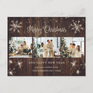 Holzschneeflake 3 FotoCollage Feiertagspostkarte