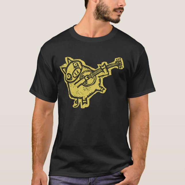 Holzschnitt-Banjo-Schwein T-Shirt (Vorderseite)