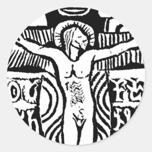Holzschnitt des Kruzifixes von Paul Gauguin Runder Aufkleber