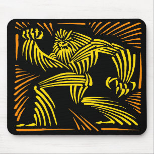 Holzschnitt-Grafik Bigfoots Mousepad - Gelb u.