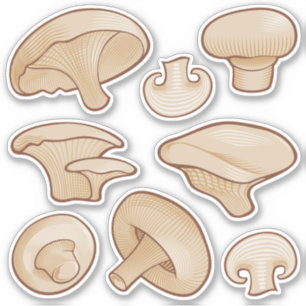 Holzschnitt Pilze Ikonen Sticker Set