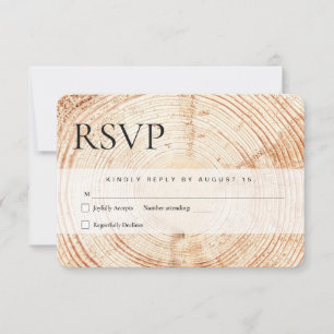 Holzschnitt-Slice-Post in rustikaler Hochzeit RSVP Karte