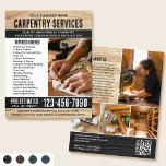 Holzschnitt Tischlerbau Handyman Black Flyer<br><div class="desc">Mit diesem stilvollen Marketing-Flyer können Sie mehr Kunden für Ihr Unternehmen gewinnen. Eine perfekte Wahl, wenn Sie einen rustikalen, natürlichen oder handgearbeiteten Flair suchen. Mit einer holzgetreiften Textur und rustikalen, fetten Schriften, mit fünf Fotos, um Ihre Arbeit zu präsentieren. Personalisieren Sie die Vorlage mit Ihrem Namen, Überschrift, Beschreibung, Liste der...</div>