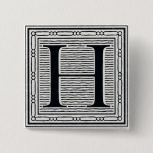 Holzschnitt Woodblock Initiale der Holztype-"H" Button
