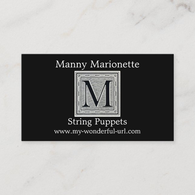 Holzschnitt Woodblock Initiale der Holztype-"M" Visitenkarte (Vorderseite)