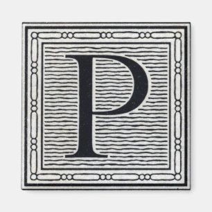 Holzschnitt Woodblock Initiale der Holztype-"P" Magnet